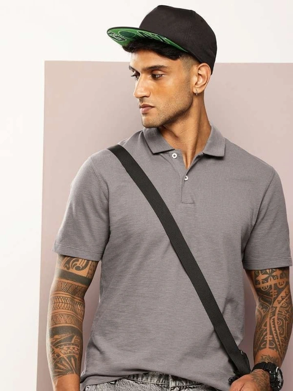 KooK N Keech polo collar pure cotton T-shirt  - s, grey