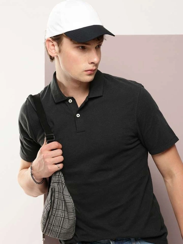 KooK N KeecH Solid polo  collar pure cotton T-shirt  - s, black