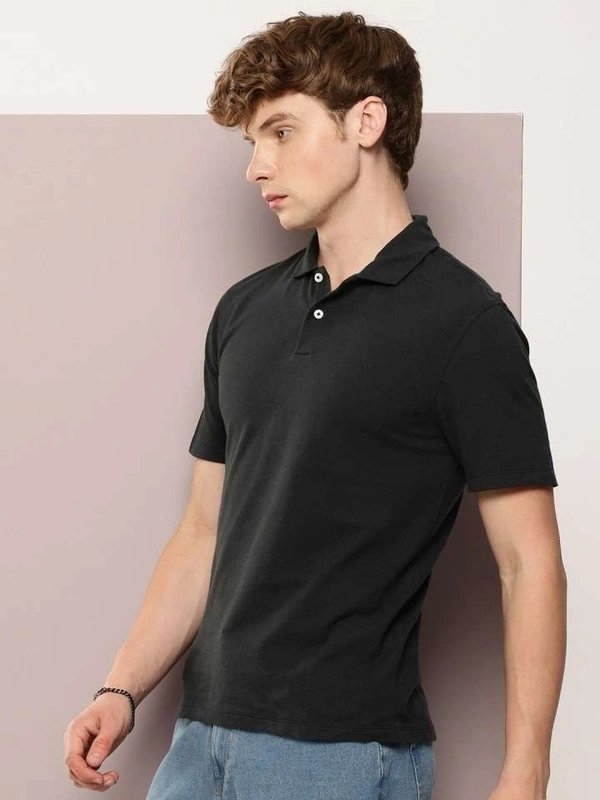 KooK N KeecH Solid polo  collar pure cotton T-shirt  - s, black