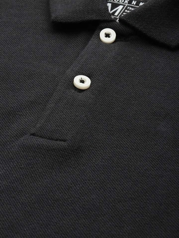 KooK N KeecH Solid polo  collar pure cotton T-shirt  - s, black