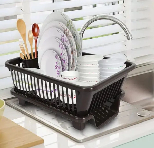 3 in 1 Durable Plastic Kitchen Sink, Large Dish Rack Drainer, Drying Rack Washing Basket with Tray for Kitchen, Dish Rack Organizers, Utensils Drainer Basket for Kitchen - Mine Shaft