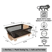 3 in 1 Durable Plastic Kitchen Sink, Large Dish Rack Drainer, Drying Rack Washing Basket with Tray for Kitchen, Dish Rack Organizers, Utensils Drainer Basket for Kitchen - Mine Shaft