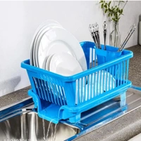 3 in 1 Durable Plastic Kitchen Sink, Large Dish Rack Drainer, Drying Rack Washing Basket with Tray for Kitchen, Dish Rack Organizers, Utensils Drainer Basket for Kitchen - Mauve