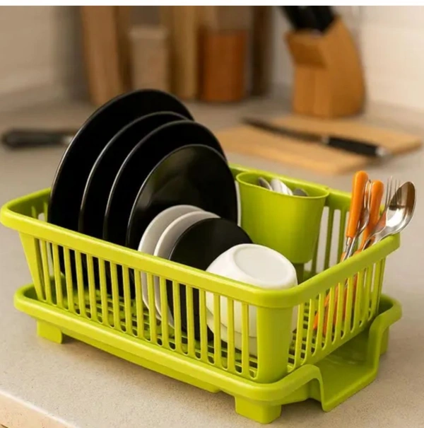 3 in 1 Durable Plastic Kitchen Sink, Large Dish Rack Drainer, Drying Rack Washing Basket with Tray for Kitchen, Dish Rack Organizers, Utensils Drainer Basket for Kitchen - Harlequin
