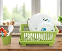 3 in 1 Durable Plastic Kitchen Sink, Large Dish Rack Drainer, Drying Rack Washing Basket with Tray for Kitchen, Dish Rack Organizers, Utensils Drainer Basket for Kitchen - Harlequin