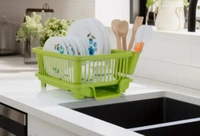 3 in 1 Durable Plastic Kitchen Sink, Large Dish Rack Drainer, Drying Rack Washing Basket with Tray for Kitchen, Dish Rack Organizers, Utensils Drainer Basket for Kitchen - Harlequin