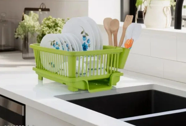 3 in 1 Durable Plastic Kitchen Sink, Large Dish Rack Drainer, Drying Rack Washing Basket with Tray for Kitchen, Dish Rack Organizers, Utensils Drainer Basket for Kitchen - Harlequin