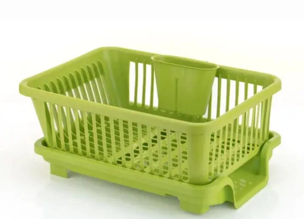 3 in 1 Durable Plastic Kitchen Sink, Large Dish Rack Drainer, Drying Rack Washing Basket with Tray for Kitchen, Dish Rack Organizers, Utensils Drainer Basket for Kitchen - Harlequin