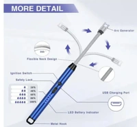USB Electric Lighter for Candles Rechargeable Electric Gas/Plasma Lighter Flameless & Windproof USB Lighter With Led Battery Indicator Safety Switch Flexible Long Neck Lighters For Candles, Gas Stoves. - Blue