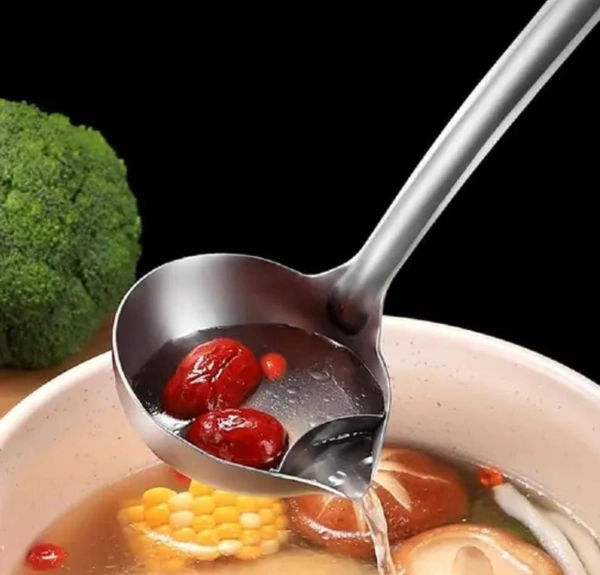 Stainless Steel Oil Soup Separator Spoon - Silver