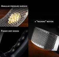 Garlic Press Rocker, Stainless Steel Garlic Mincer Crusher Professional Kitchen Gadgets Garlic Chopper with Ergonomic Handle, Silicone Garlic Peeler 1Pcs 
 - Black