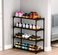 Shoe Rack 4 Shelves Durable and Multipurpose Shoe Rack Shoe Stand Shelf, Plastic Collapsible Shoe Stand (Black, 4 Shelves - Black