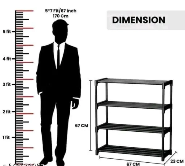 Shoe Rack 4 Shelves Durable and Multipurpose Shoe Rack Shoe Stand Shelf, Plastic Collapsible Shoe Stand (Black, 4 Shelves - Black