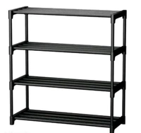 Shoe Rack 4 Shelves Durable and Multipurpose Shoe Rack Shoe Stand Shelf, Plastic Collapsible Shoe Stand (Black, 4 Shelves - Black