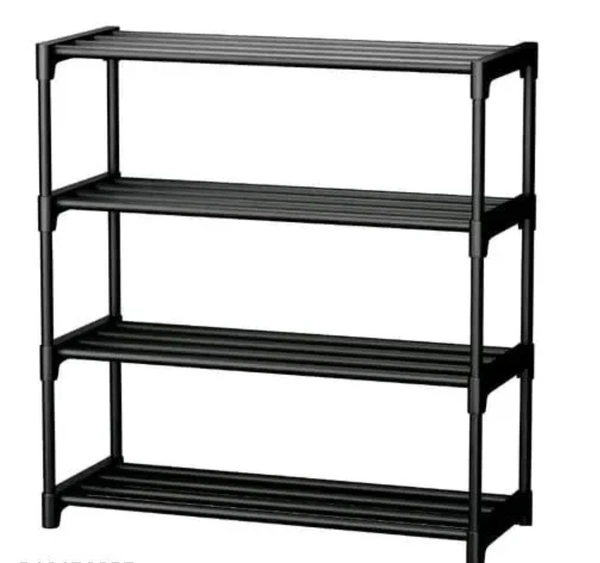 Shoe Rack 4 Shelves Durable and Multipurpose Shoe Rack Shoe Stand Shelf, Plastic Collapsible Shoe Stand (Black, 4 Shelves - Black