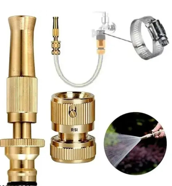 Water Spray Nozzle Suitable for Pipe Adjustable Brass Spray Nozzle Water Pressure Booster Brass Nozzle Water Spray Gun for Car Wash & Gardening Water Pressure Nozzle - Gold