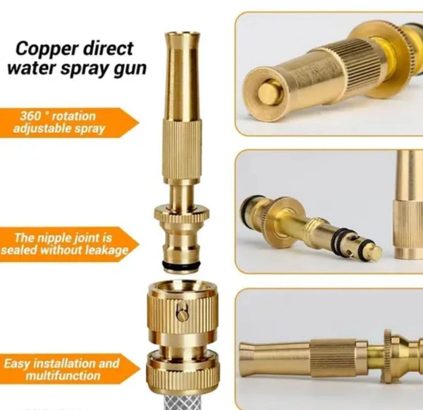 Water Spray Nozzle Suitable for Pipe Adjustable Brass Spray Nozzle Water Pressure Booster Brass Nozzle Water Spray Gun for Car Wash & Gardening Water Pressure Nozzle - Gold