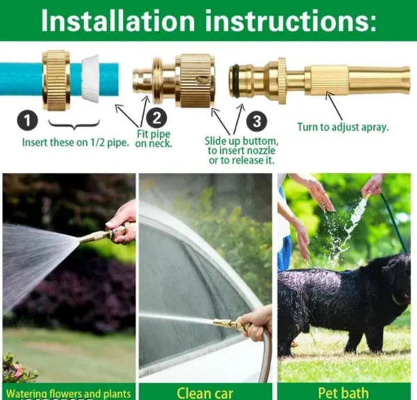Water Spray Nozzle Suitable for Pipe Adjustable Brass Spray Nozzle Water Pressure Booster Brass Nozzle Water Spray Gun for Car Wash & Gardening Water Pressure Nozzle - Gold