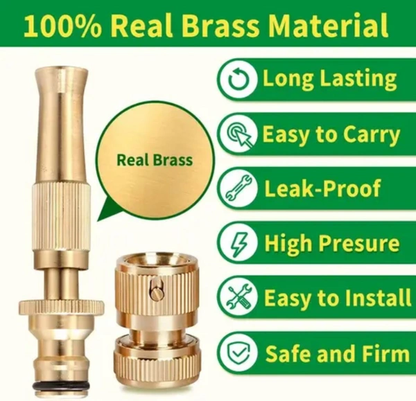 Water Spray Nozzle Suitable for Pipe Adjustable Brass Spray Nozzle Water Pressure Booster Brass Nozzle Water Spray Gun for Car Wash & Gardening Water Pressure Nozzle - Gold