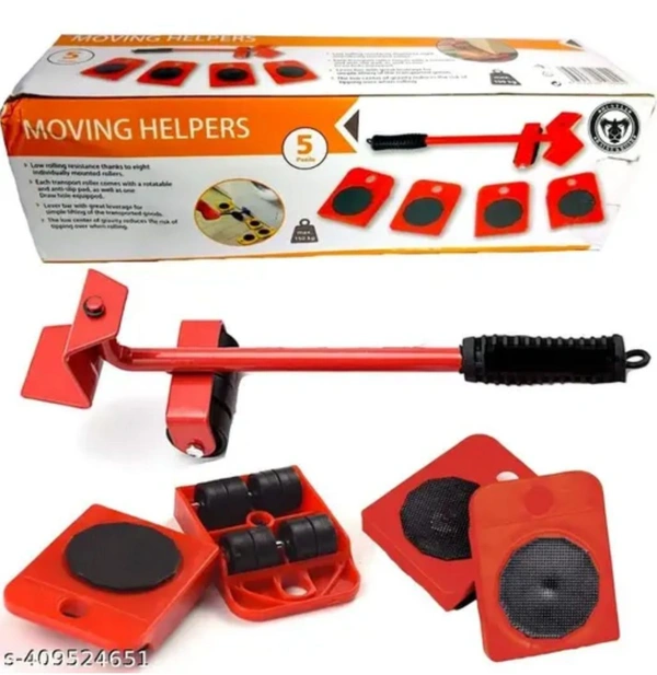 Heavy Duty Furniture Lifter Mover Tool Set, Furniture Moving Roller Wheel Set for Washing Machines, Fridge,Sofa, Wardrobes Adjustable Height 5pcs - Red