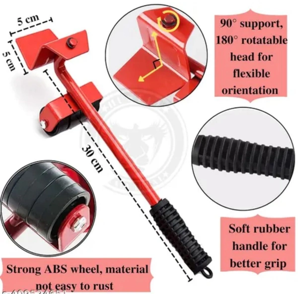 Heavy Duty Furniture Lifter Mover Tool Set, Furniture Moving Roller Wheel Set for Washing Machines, Fridge,Sofa, Wardrobes Adjustable Height 5pcs - Red