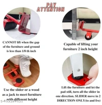 Heavy Duty Furniture Lifter Mover Tool Set, Furniture Moving Roller Wheel Set for Washing Machines, Fridge,Sofa, Wardrobes Adjustable Height 5pcs - Red