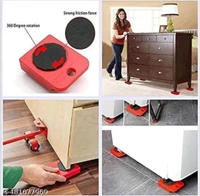 Heavy Duty Furniture Lifter Mover Tool Set, Furniture Moving Roller Wheel Set for Washing Machines, Fridge,Sofa, Wardrobes Adjustable Height 5pcs - Red