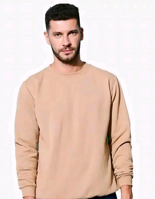 Trendy solid full sleeve 100%fleece
sweatshirt - Beige, M