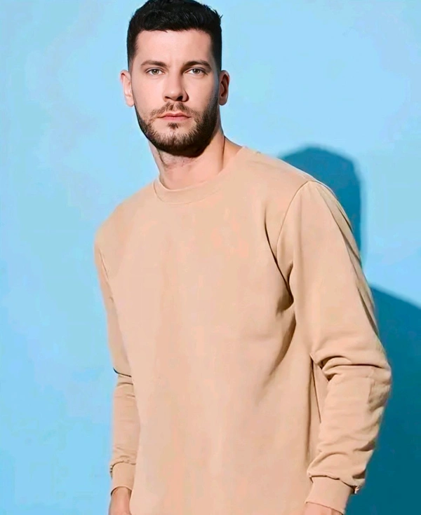 Trendy solid full sleeve 100%fleece
sweatshirt - Beige, M