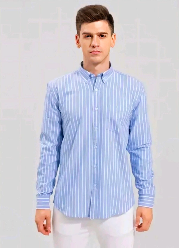 Premium Sky-blue Formal Lined Shirt For Men - Seagull, XXL