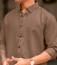 Men's Full Sleeves Plain Cotton Shirt  - Tan, XXL
