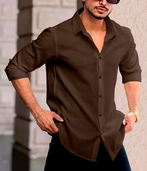 Knitted Fabric Structured Regular Fit Full Sleeves Shirt  - Carnaby Tan, S