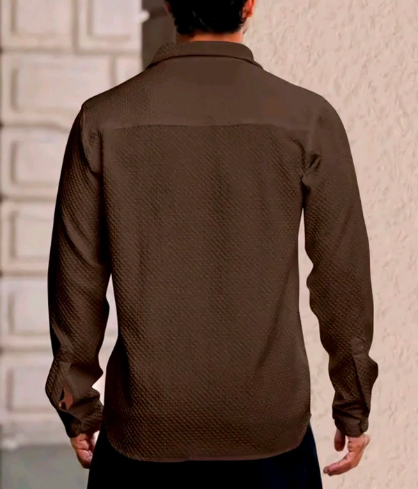 Knitted Fabric Structured Regular Fit Full Sleeves Shirt  - Carnaby Tan, L