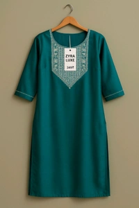 Embroided Kurti - Eastern Blue, M