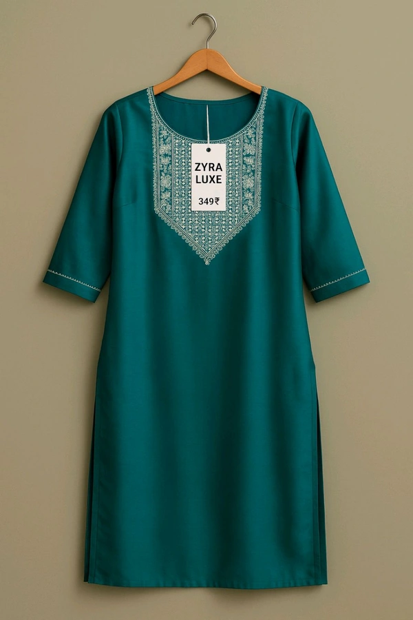 Embroided Kurti - Eastern Blue, M