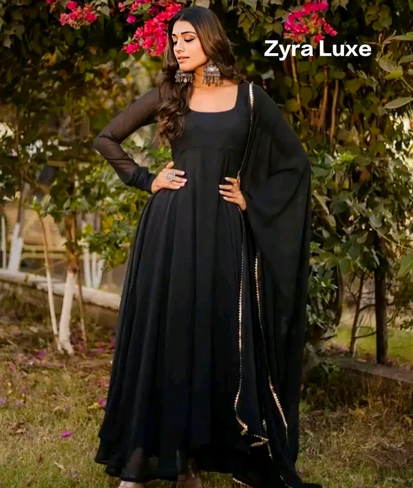 Black Gown With Dupatta Set - Black, Xxxl