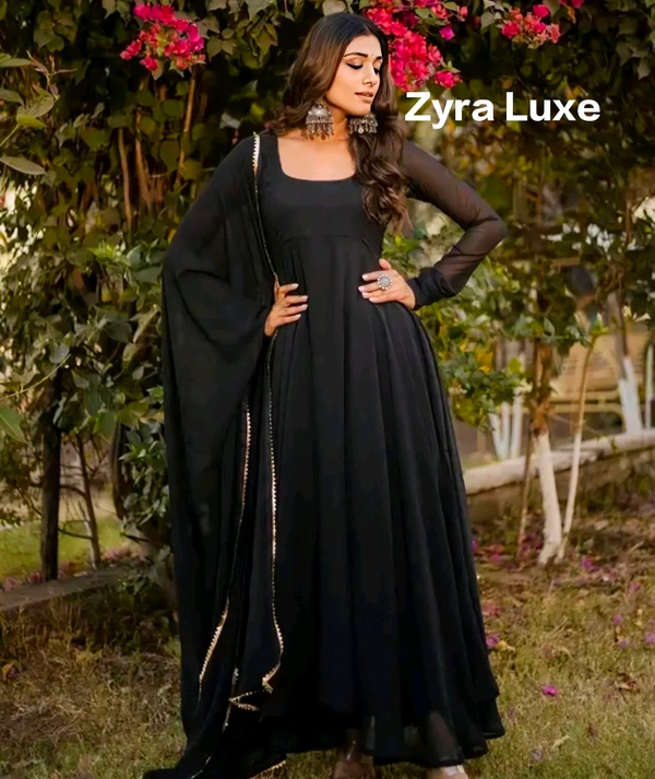Black Gown With Dupatta Set - Black, Xxxl