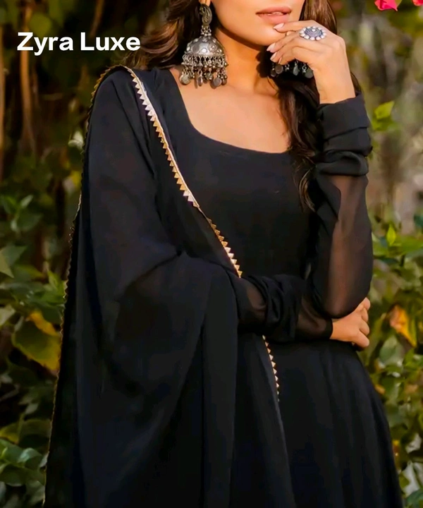 Black Gown With Dupatta Set - Black, Xxxl