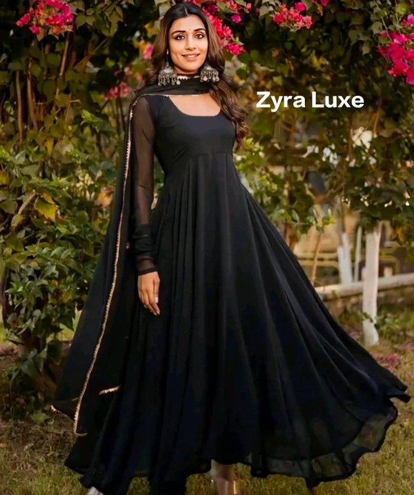Black Gown With Dupatta Set - Black, Xxxl