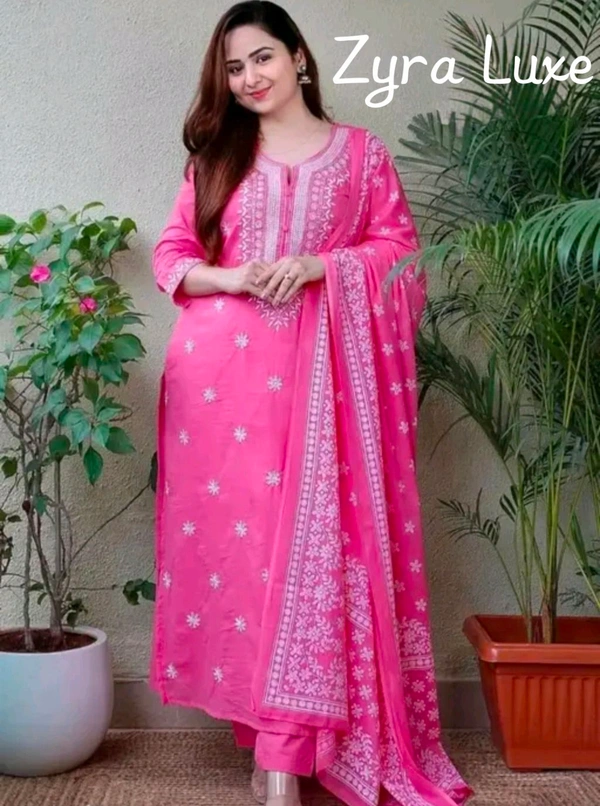 Kurti&Pant&Dupatta Set - Blush Pink, M