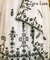 Embroidery Work Gown And Dupata - White, XXL