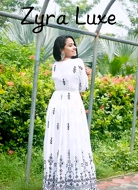 Embroidery Work Gown And Dupata - White, XXL