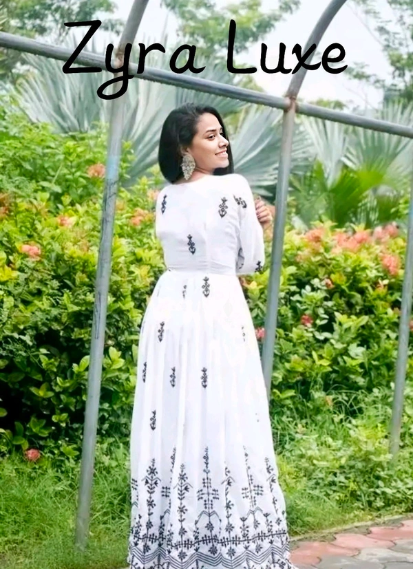 Embroidery Work Gown And Dupata - White, XXL