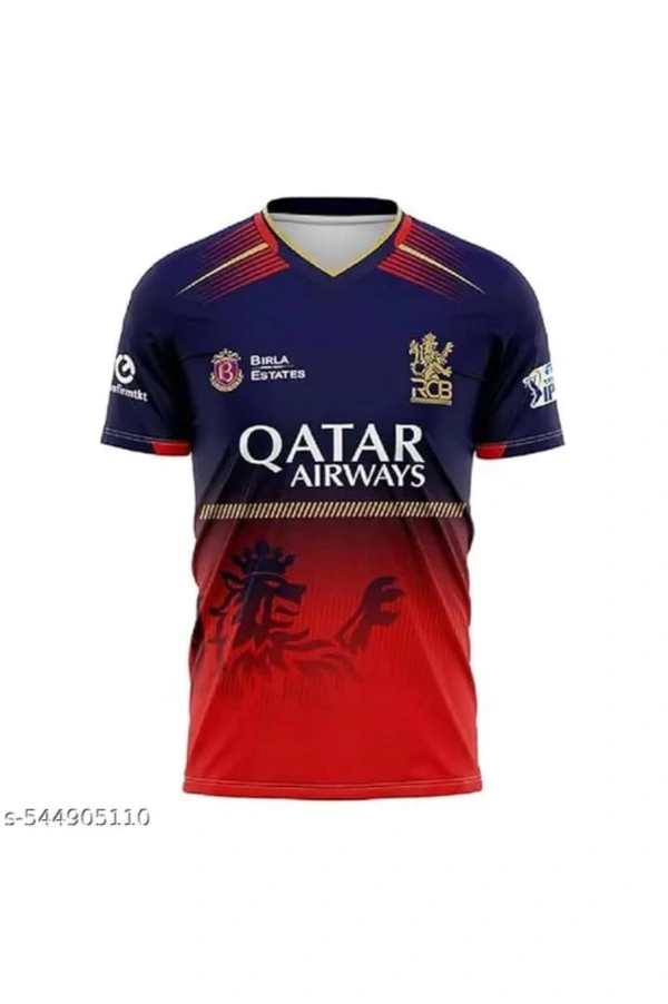 RCB Cricket Jersey, Qatar Airways , Round-Neck - S M L XL, Cocoa Bean:#551F1F