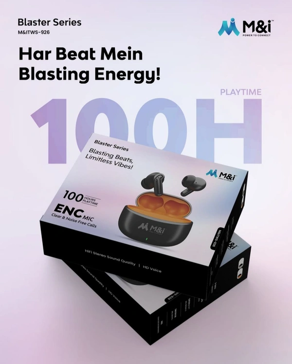 Premium M&i TWS-926 | 100-Hr Playtime | ENC Mic | Deep Bass - Black, Universal Fit