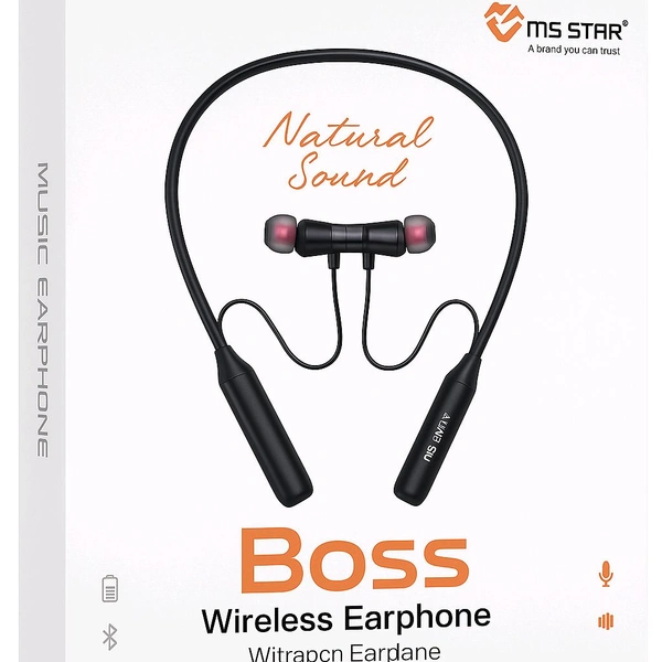 MS STAR BOSS Bluetooth Wireless Neckband Earphones with Deep Bass & 30H Playtime - Black, Universal