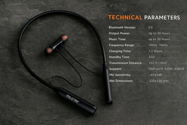 MS STAR BOSS Bluetooth Wireless Neckband Earphones with Deep Bass & 30H Playtime - Black, Universal