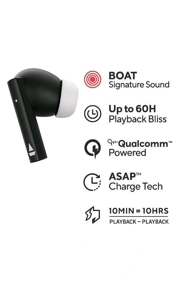 boAt Aeromaxx Wireless TWS Earbuds with 60 Hours Playtime, ENC & Voice Assistant - Black, Universal