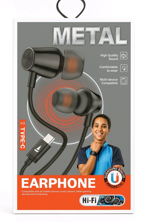 boAt Premium Metal Series Type-C Wired Earphones - Black, Universal