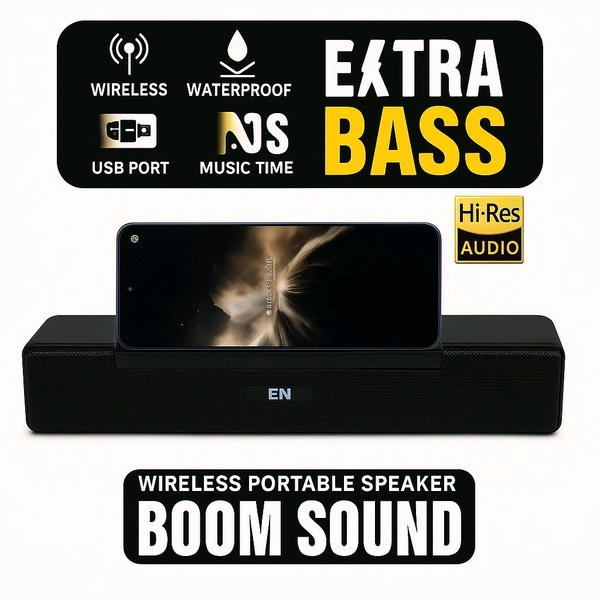 Boom Sound Wireless Portable Speaker with Mobile Holder | Extra Bass | Hi-Res Audio - Black